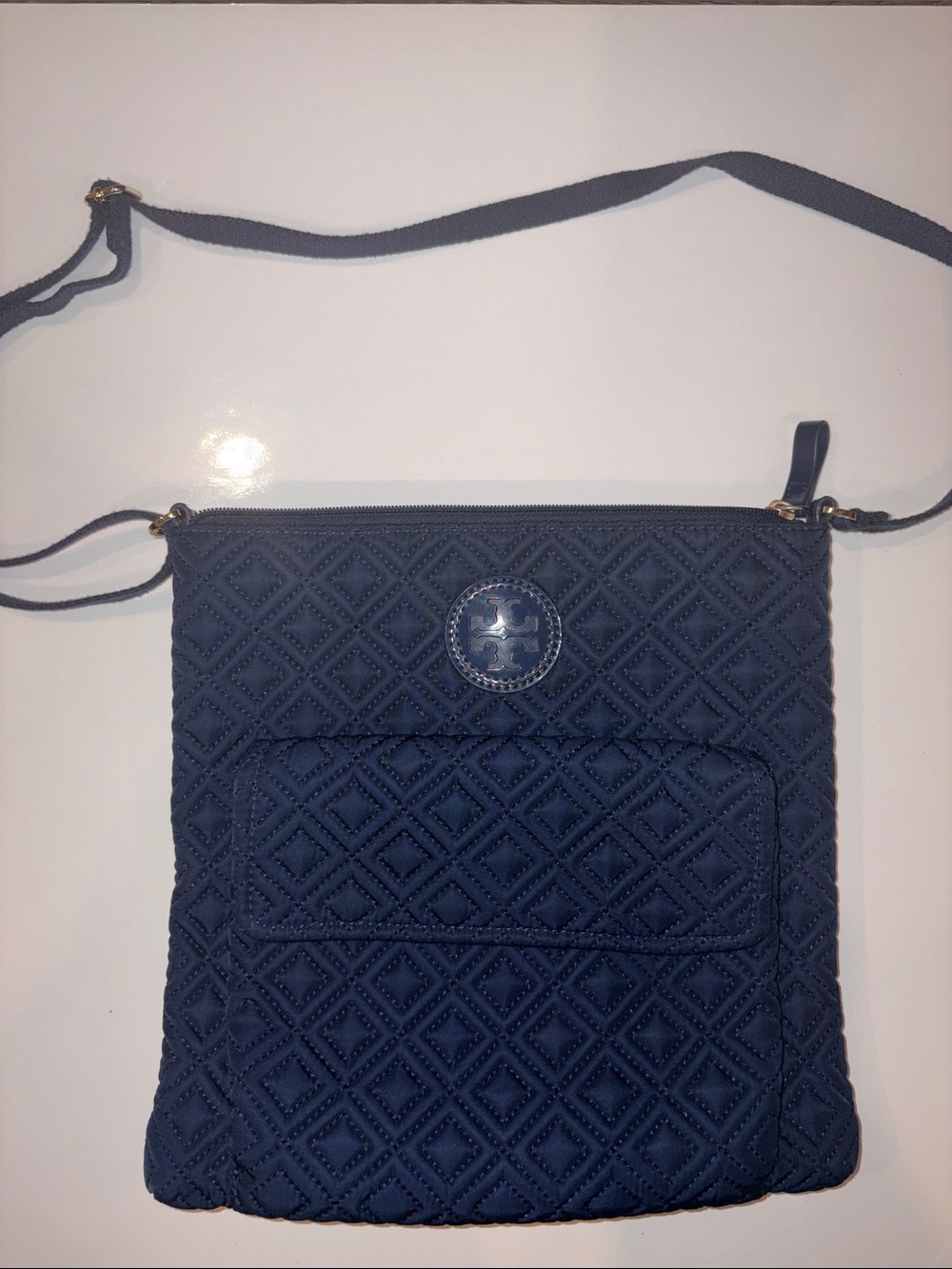 Tory Burch Quilted Navy Crossbody with Front Pocket